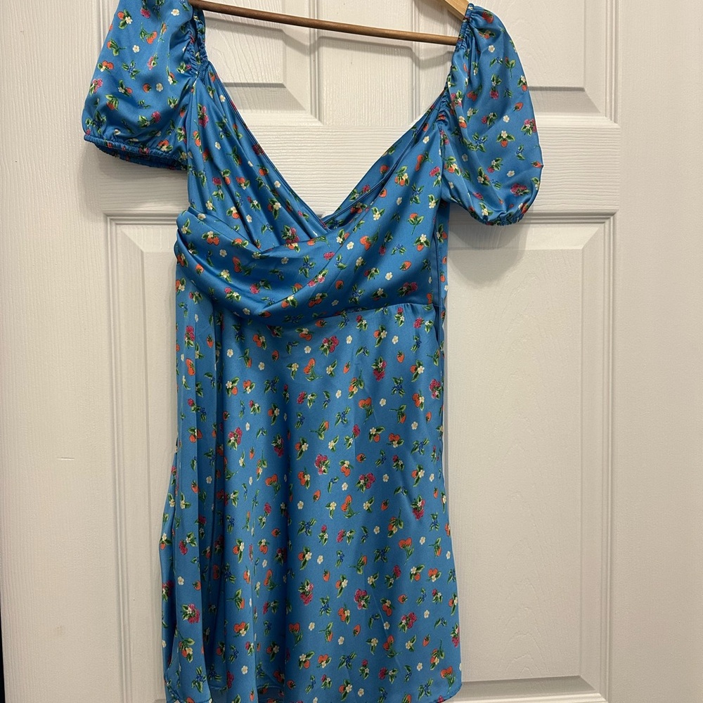 Zara Blue Puff Sleeve Asymmetrical Mini Dress